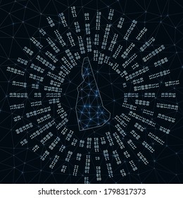 New Hampshire digital map. Binary rays radiating around glowing us state. Internet connections and data exchange design. Vector illutration.