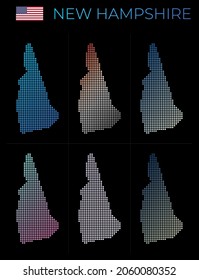 New Hampshire dotted map set. Map of New Hampshire in dotted style. Borders of the US state filled with beautiful smooth gradient circles. Cool vector illustration.