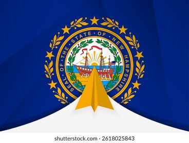 New Hampshire Flag with Abstract Paper Airplane Design, National Flag in a geometric folded paper style. Vector illustration.
