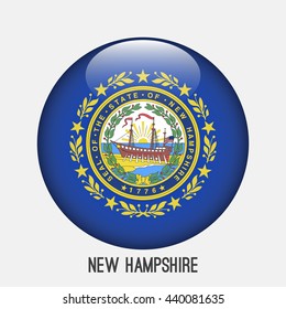 New Hampshire flag in circle shape. Transparent,glossy,glass button