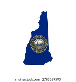 New Hampshire flag map poster. US state pride wall decor artwork. Patriotic printable digital art. Detailed vector illustration