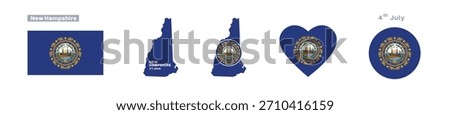 New Hampshire flag and map set. New Hampshire state flag in June 21st Celebration