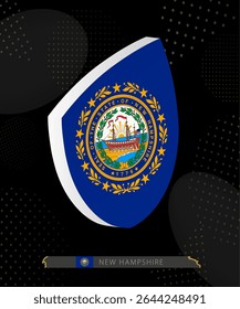 New Hampshire Flag Shield icon in 3D on Dark Modern Abstract Rugby Background. Perfect for sports events, heritage themes, national celebrations, and patriotic designs.