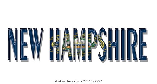 NEW HAMPSHIRE flag text font, symbol background, flag ribbon typography lettering logo label banner, 3D colorful background, vector illustration