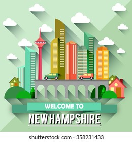 New Hampshire - Flat design city vector illustration