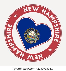 New Hampshire heart flag badge. From New Hampshire with love logo. Support the US state flag stamp. Vector illustration.