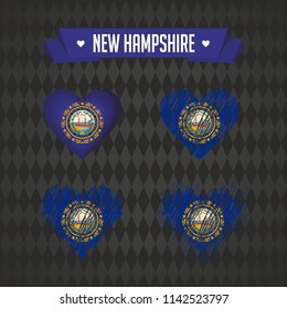 New Hampshire heart with flag inside. Grunge vector graphic symbols
