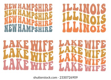 New Hampshire, Illinois, Lake Wife Travel States Tourist Family Vacation retro wavy SVG bundle T-shirt