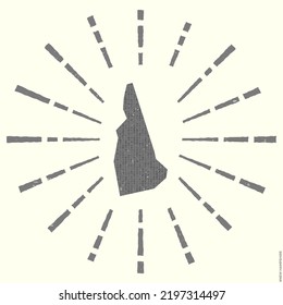New Hampshire Logo. Grunge sunburst poster with map of the US state. Shape of New Hampshire filled with hex digits with sunburst rays around. Charming vector illustration.