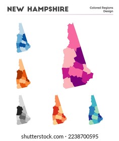 New Hampshire map collection. Borders of New Hampshire for your infographic. Colored US state regions. Vector illustration.