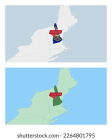 New Hampshire map with pin of country capital. Two types of New Hampshire map with neighboring countries. Vector template.