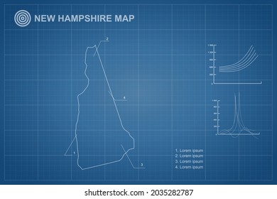 New Hampshire map - State of USA Map International vector template with outline style and white color isolated on blueprint background - Vector illustration eps 10