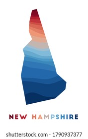 New Hampshire map. Map of the US state with beautiful geometric waves in red and blue colors. Vivid New Hampshire shape. Vector illustration.