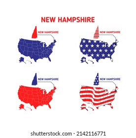 New Hampshire map with usa flag design illustration vector eps format , suitable for your design needs, logo, illustration, animation, etc.