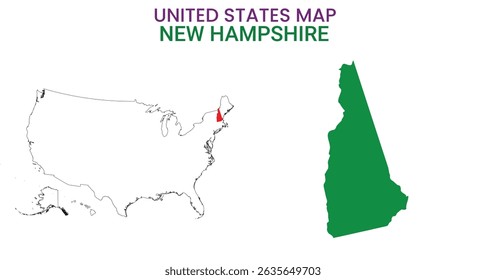 New Hampshire map of USA state. New Hampshire map vector illustration. New Hampshire vector map on white background.