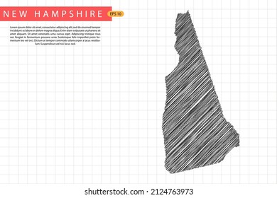 New Hampshire Map - USA, United States of America Map template with black outline graphic sketch and old school style isolated on white grid background - Vector illustration eps 10