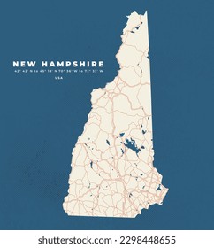 New Hampshire map vector poster flyer