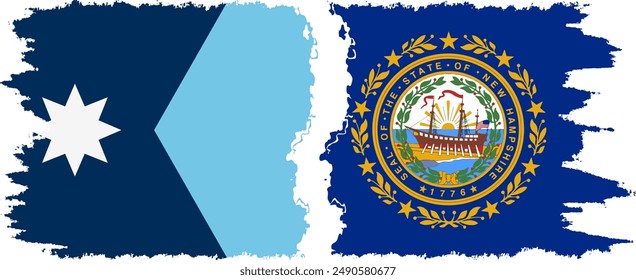 New Hampshire and Minnesota states grunge brush flags connection, vector