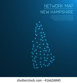 New Hampshire network map. Abstract polygonal New Hampshire network map design with glowing dots and lines. Map of New Hampshire networks. Vector illustration.