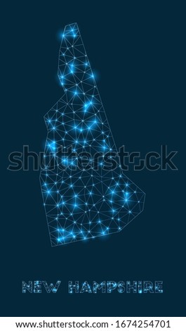 New Hampshire network map. Abstract geometric map of the US state. Internet connections and telecommunication design. Attractive vector illustration.