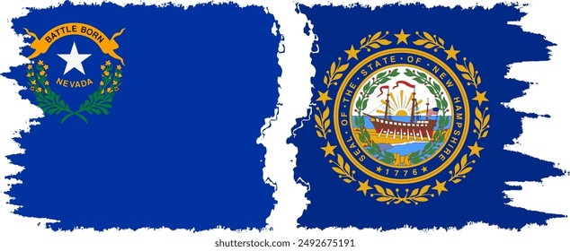 New Hampshire and Nevada states grunge brush flags connection, vector