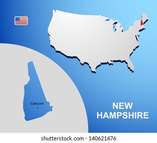 New Hampshire on USA map with map of the state