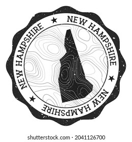 New Hampshire outdoor stamp. Round sticker with map of us state with topographic isolines. Vector illustration. Can be used as insignia, logotype, label, sticker or badge of the New Hampshire.