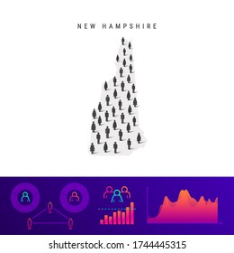 New Hampshire people map. Detailed vector silhouette. Mixed crowd of men and women icons. Population infographic elements. Vector illustration isolated on white.