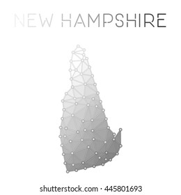 New Hampshire polygonal vector map. Molecular structure US state map design. Network connections polygonal New Hampshire map in geometric style for your infographics.