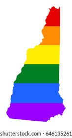 New Hampshire pride gay map with rainbow flag colors. United States of America. 