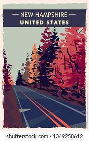 New Hampshire retro poster. USA New-Hampshire travel illustration. United States of America greeting card. vector illustration.