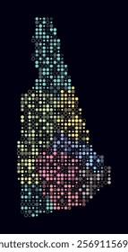 New Hampshire, shape of the state built of colored cells. Digital style map of New Hampshire on a dark background. Small size circle blocks. Stylish vector illustration.