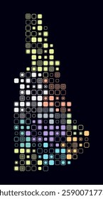 New Hampshire, shape of the state built of colored cells. Digital style map of New Hampshire on a dark background. Large size rounded square blocks. Amazing vector illustration.