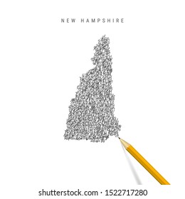 New Hampshire sketch scribble map isolated on white background. Hand drawn vector map of New Hampshire. Realistic 3D pencil.