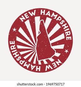 New Hampshire stamp. Travel red rubber stamp with the map of us state, vector illustration. Can be used as insignia, logotype, label, sticker or badge of the New Hampshire.