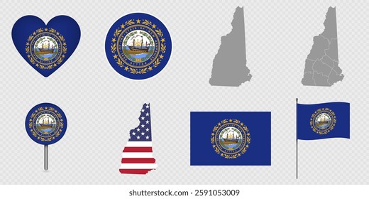New Hampshire State Flags and Maps Icon Pack.