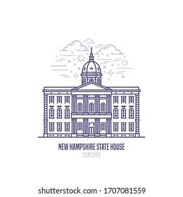 New Hampshire State House located in Concord city. The state capitol building and government of U.S. state New Hampshire. The great example of Greek Revival style. City sight linear style vector icon