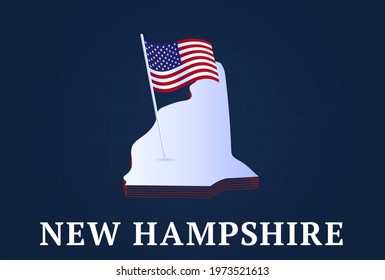 new hampshire state Isometric map and USA national flag 3D isometric shape of us state Vector Illustration