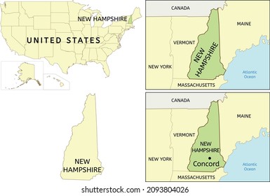 New Hampshire State Location On Map Of USA