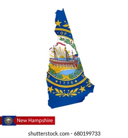 New Hampshire state map with waving flag of US State. Vector illustration.