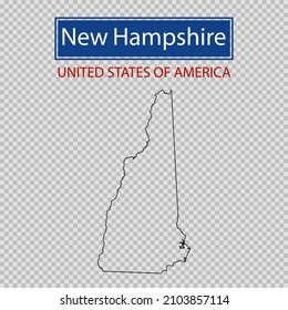 New Hampshire state outline map on a transparent background, United States of America line icon, map borders of the USA New Hampshire state.