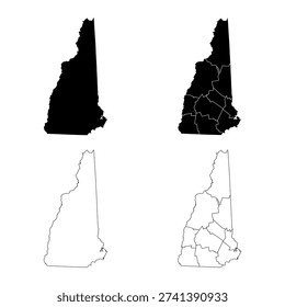 New Hampshire State Outline and Solid Fill Map Set.