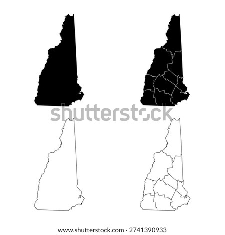 New Hampshire State Outline and Solid Fill Map Set.