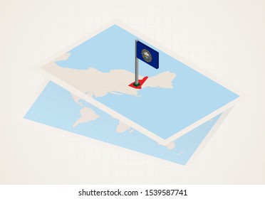 New Hampshire state selected on map with isometric flag of New Hampshire. Vector paper map.