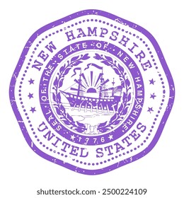 New Hampshire state stamp with seal, USA travel stamp, shabby postmark of New Hampshire, vector