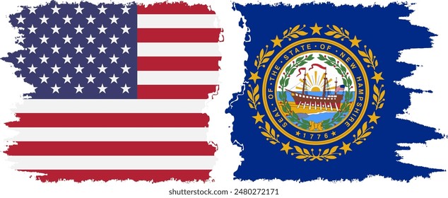 New Hampshire state and USA grunge flags connection, vector