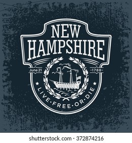 New Hampshire stylized emblem state of America, black, vintage vector illustration