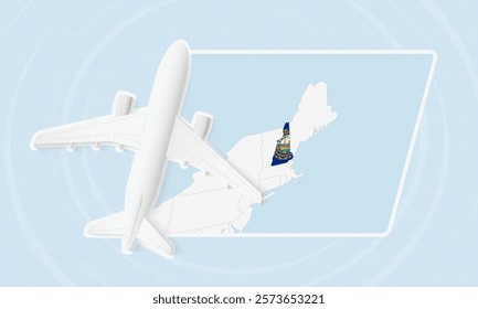 New Hampshire Travel Illustration with Plane and National Flag. Ideal for travel agencies, promotional materials, or geographic content related to New Hampshire.