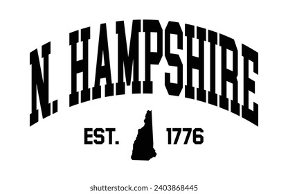 New Hampshire typography design with map vector. Editable college t-shirt design printable text effect vector	