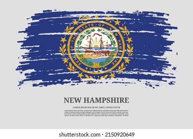 New Hampshire US flag with brush stroke effect and information text poster, vector background
